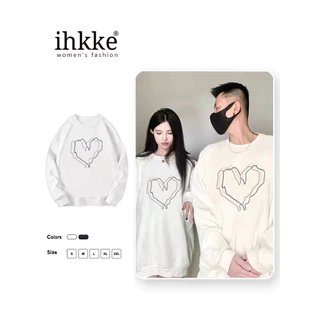 Áo sweater Ihkke cổ tròn màu đen phong cách Mỹ thời trang mùa thu cao cấp cho cặp đôi Hoodie