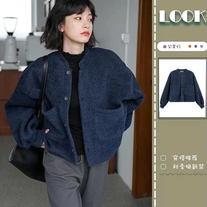 Áo khoác len dáng rộng thời trang phong cách Hàn Quốc