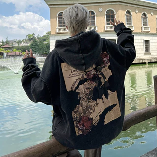 IFNICEFUTURE Áo hoodie Dáng Rộng In Hình Hoa Hồng Phong Cách vintage Thời Trang Mùa Thu Mới