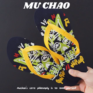 MUCHAO Dép Xỏ Ngón Đế Bằng Dày Dặn Thắt Nơ Thời Trang Cho Nam