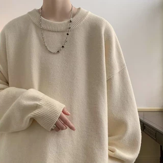 Áo sweater Tay Dài Cổ Tròn Dáng Rộng Màu Trơn Đơn Giản Thời Trang Hàn Quốc Cho Nam