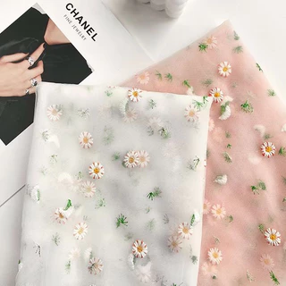 Vải Ren Lưới Thêu Hoa Cúc Nhỏ Xinh Xắn Dài 1 Yard