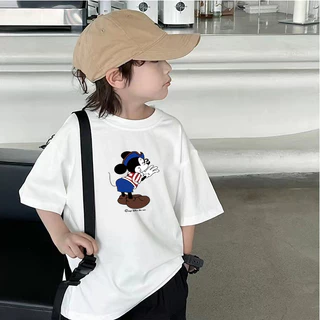 Áo Thun 100% cotton Tay Ngắn In Hình Chuột mickey Hoạt Hình Thời Trang Mùa Hè Cho Bé Trai Và Gái