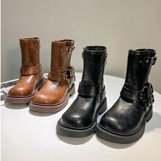 Bé Gái Ngắn Trẻ Em Martin Boots Bên Dây Kéo Khóa Giày Da Đế Mềm Trẻ Em Hiệp Sĩ Martin Boots