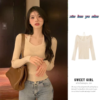 XIN LAN YA SHE Áo sweater Tay Dài Trễ Vai Kiểu Dáng Dễ Thương Xinh Xắn Cho Nữ