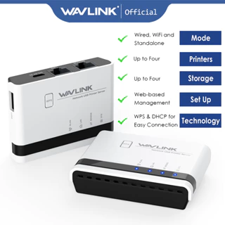 Máy chủ in WiFi WAVLINK tốc độ 10/100Mbps LAN hỗ trợ độc lập không dây có dây và RAW