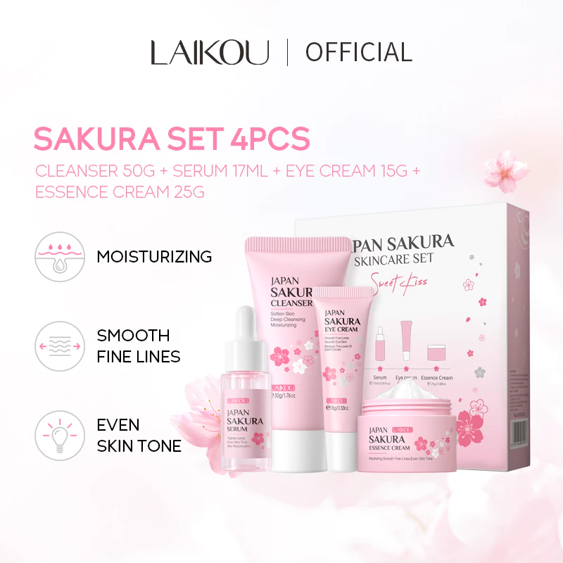 Bộ 4 sản phẩm chăm sóc da LAIKOU Sakura kiểm soát dầu làm sáng tông màu da chuyên dụng