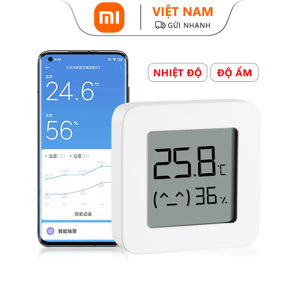 Đồng hồ đo nhiệt độ/ độ ẩm XIAOMI Youpin Mijia bluetooth thời gian thực liên kết thông minh làm việc với APP Mihome