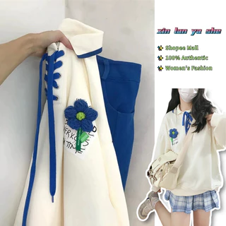 XIN LAN YA SHE Áo Hoodie Tay Dài Dáng Rộng Cổ Lọ Phong Cách Hàn Quốc Mới Cho Nữ