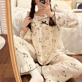 ❤Bộ đồ ngủ nữ ❤Đồ Bộ Pijama Dài Tay  mặc nhà chất liệu xốp nhún áo cộc quần dài siêu mềm mịn