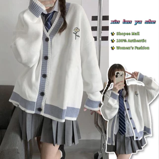 XIN LAN YA SHE Áo Khoác cardigan Dệt Kim Cổ Chữ v Dáng Rộng Thời Trang Thu Đông Hàn Quốc 2023 Mới