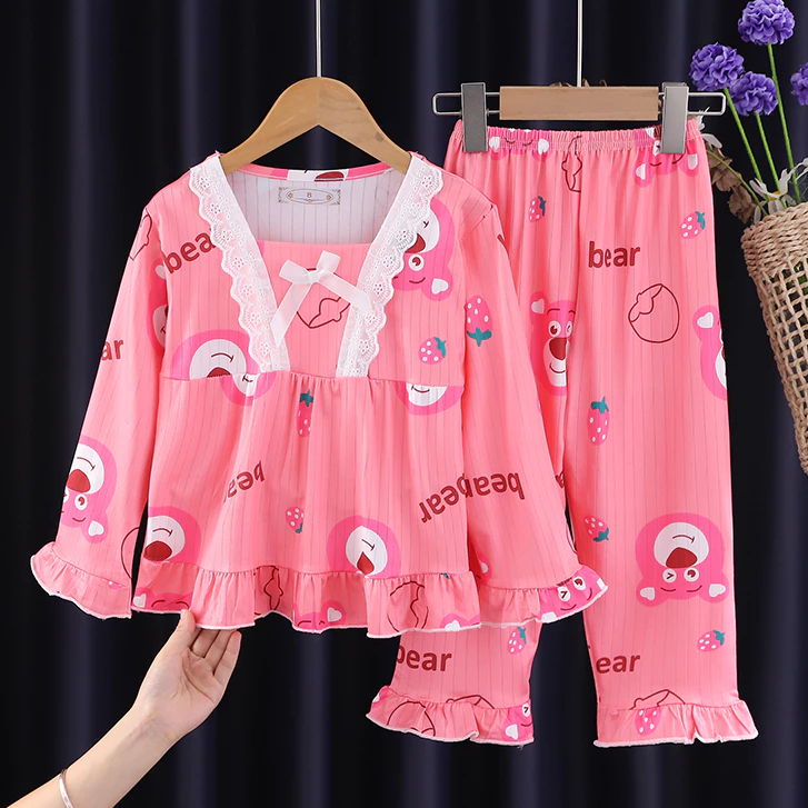 Bộ Đồ Ngủ Pijama Cổ Vuông Dễ Thương Cho Bé Gái