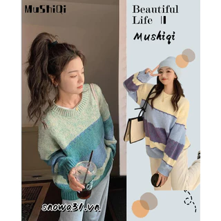 Mushiqi Áo sweater Dệt Kim Dáng Rộng Mềm Mại Phong Cách Nhật Bản Cho Nữ