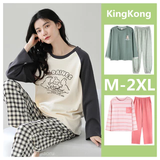 Bộ Đồ Ngủ 100% cotton Tay Dài Dáng Rộng Phong Cách Mùa Thu Đơn Giản Chất Lượng Cao Cho Nữ Size m-2xl