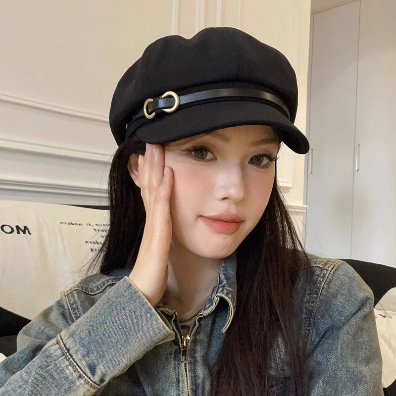 Mũ beret Màu Đen Phong Cách retro Nhật Bản Thời Trang Xuân Thu Cho Nữ