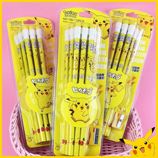 Bộ 12 bút chì Pikachu tặng kèm chuốt dễ thương cute Pokemon trẻ em pencil