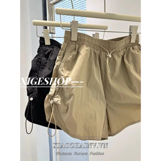 Xiaozhainv Quần Short Lưng Cao Ống Rộng Phối Dây Rút Phong Cách Vintage Thời Trang Mùa Hè Cho Nữ