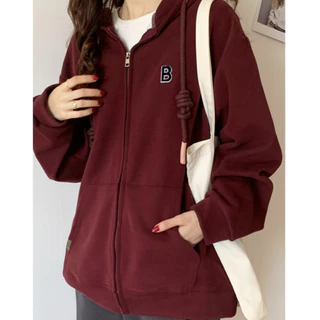 SUXI Áo Hoodie Tay Dài Dáng Rộng Có Khóa Kéo Thời Trang Mùa Thu