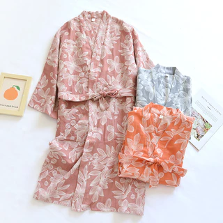 Áo Choàng Ngủ 100% cotton Mềm Mại Thoáng Khí Thấm Hút Mồ Hôi Phong Cách kimono Nhật Bản