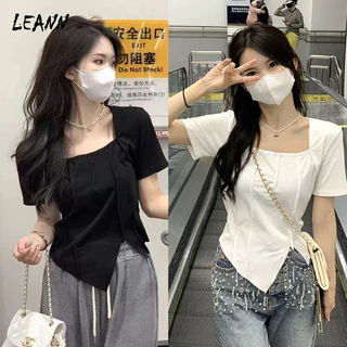 💥Chất Lượng Cao💥Áo Thun Nữ Cổ Vuông Đen Dáng Ôm Thời Trang Đơn Giản Phong Cách Basic Mùa Hè HZFWC5551