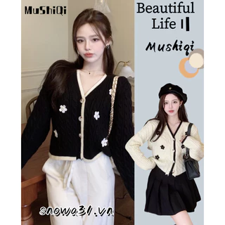 Mushiqi Áo Khoác cardigan Dệt Kim Cổ Chữ v Phong Cách Nhật Bản Thời Trang Cho Nữ