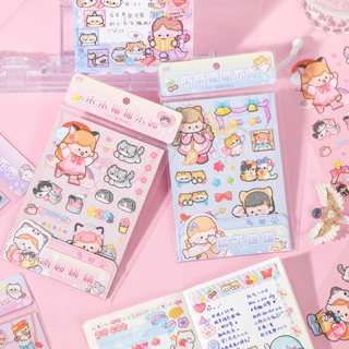 Mr. Paper  8 vé/túi Sticker PET Phim hoạt hình dễ thương Hình dán mèo Chất liệu làm khung hoa Đã được cắt Sinh viên sáng tạo nghệ thuật chia bài tay Khung ảnh DIY Văn phòng phẩm trang trí dán