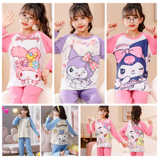 Bộ đồ ngủ Kuromi Bộ đồ ngủ bé gái Bộ đồ ngủ cổ chữ O cho bé gái Đồ ngủ baju kanak kanak perempuan