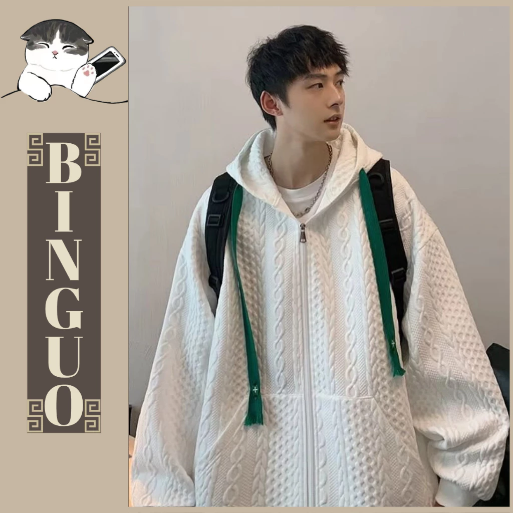 Áo hoodie Cardigan unisex Có Nón Dáng Rộng Màu Trơn Khóa Kéo áo khoát hoodie tay dài Thời Trang Sọc in họa tiết cá tính Hàn Quốc áo hoodie zip