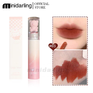 Son môi mờ Gege Bear, Son bóng, Họa tiết nhung mờ, Men dưỡng ẩm chống thấm nước Gấu hồng Lip Clay