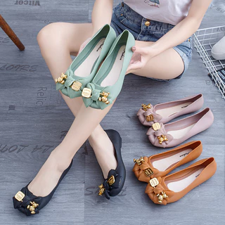 Giày Sandal Đế Bằng Đính Nơ Thời Trang Nữ Tính