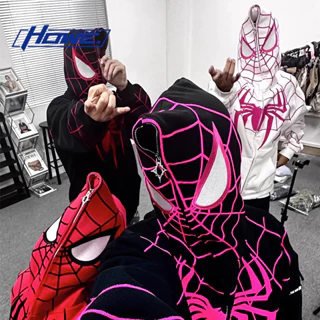 Howe. Spider-Man Dây kéo mở áo hoodie Cặp đôi mùa thu nam và nữ áo khoác oversize