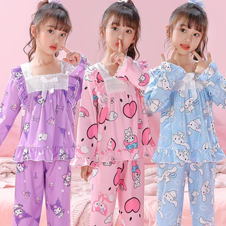 Bộ Đồ Ngủ Pijama Tay Dài In Hình Chú Chó baju budak perempuan Dễ Thương Cho Bé Gái