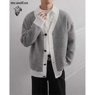 Áo Khoác cardigan nam basic style hàn quốc sọc màu sắc đen trắng tương áo khoác jacket chất dạ ép cao cấp  mặc dễ phối cảm giác thư giãn cao cấp