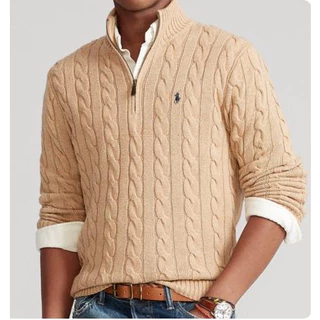 Áo sweater 100% cotton Tay Dài Cổ Tròn Thêu Hình Ngựa Nhỏ Chất Lượng Cao Có Khóa Kéo Nửa Cho Nam