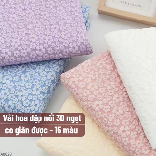 Vải jacquard hoa ba chiều co giãn siêu nhỏ, rộng 60 inch = 150 cm, vải dập nổi, vải co giãn, vải thêu, vải hoa văn，vải，vải hoa，vải hoa nhí，vải thun，vải may quần áo，vải thun cotton 4 chiều，vải thêu