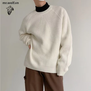 Áo Sweater Nam Dệt Kim Cổ Tròn Dáng Rộng Màu Sắc Đơn Giản Hàn Quốc Dáng Sợi Dày Dặn Thời Trang Giữ