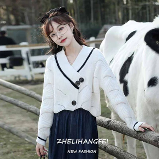 ZHELIHANGFEI Áo Khoác cardigan Dệt Kim Mỏng Dáng Rộng Cổ Chữ v Lưng Cao Thời Trang Cho Nữ