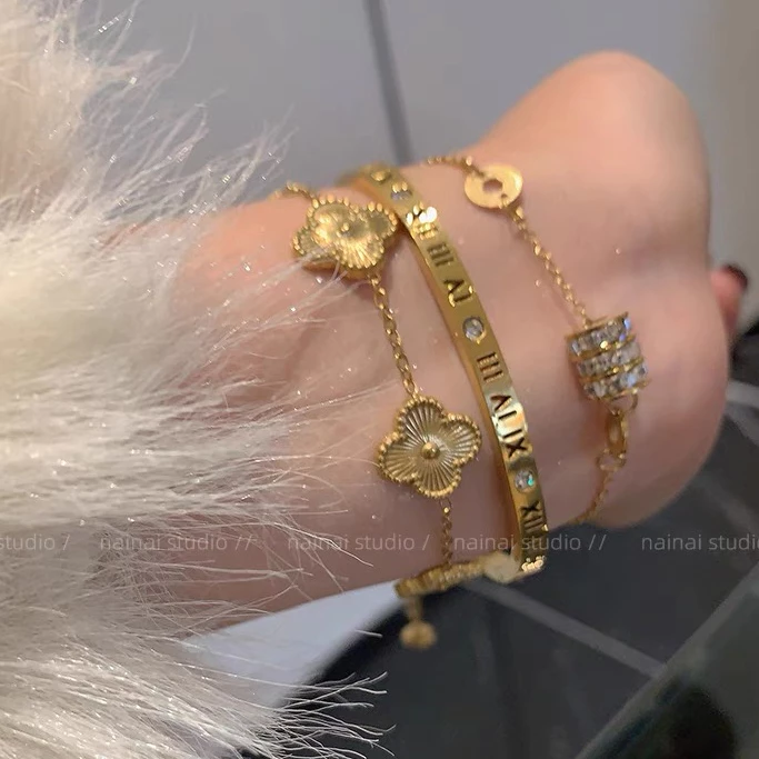 Việt Nam 1 Ngày Giao💕Vòng Đeo Tay Thép Titan Đính Đá zircon Sang Trọng Cho Nữ