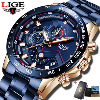 Đồng hồ LIGE chính hãng Đồng hồ thể thao nam Đồng hồ đeo tay bằng thép không gỉ Chronograph Quân đội Thạch anh Đồng hồ chống nước có hộp