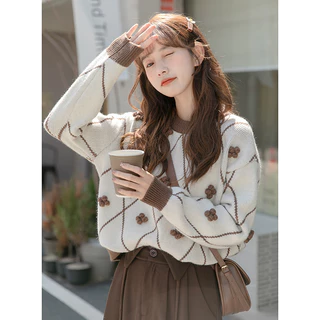 Áo sweater Dệt Kim Chui Đầu Dáng Rộng Kiểu retro Nhật Bản Thời Trang Thu Đông Cho Nữ