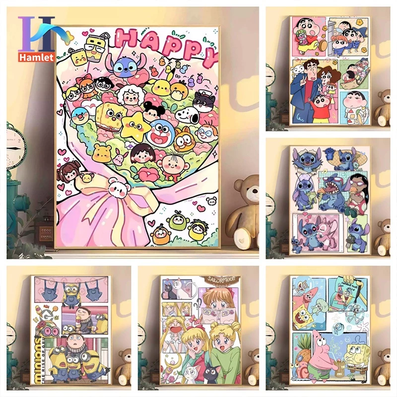 Tranh số hóa HAMLET 40*50cm hoạt hình Crayon Shin-chan/ Spongebob Squarepants làm quà tặng trang trí cho bé