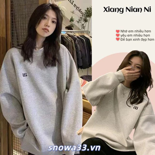 Áo sweater XIANG NIAN NI cotton mỏng cổ tròn dài tay dáng rộng mặc ngoài