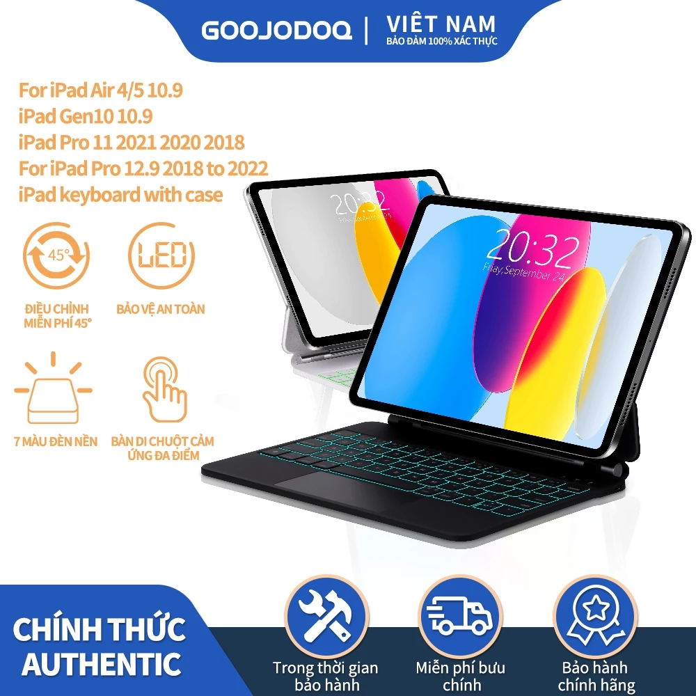 【bảo hành một năm】GOOJODOQ Bao da máy tính bảng  bàn phím không dây thích hợp cho iPad Air 4 5 6/ Pro 11 2018-2022 /Gen10 10.9/ Air11 Air13 2024-2025