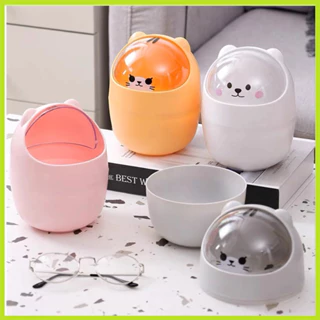 The Snuggery Thùng rác mini để bàn có thể trông dễ thương Bàn mở lớn Rác nhựa tháo rời Giỏ đựng nắp