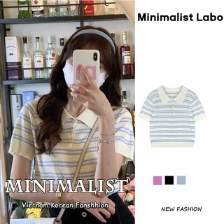 Minimalist Labo Áo Thun POLO Ngắn Tay Form Rộng Họa Tiết Kẻ Sọc Ngọt Ngào