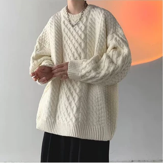 Áo Sweater Cổ Tròn Nam Dáng Rộng Phong Cách Hàn Quốc Thời Trang Thu Đông Cho Cặp Đôi Thời Trang Áo Sweater Dệt Kim Tay Dài Cổ Tròn Dáng Rộng Màu Trơn Kiểu Retro Hàn Quốc Cá Tính Cho Nam