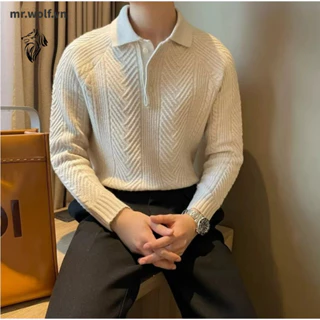 Hàn Quốc Áo Len Nam Cổ Tròn Dài Tay Hạt Gạo Kiểu Dáng Sweater Cao Cấp Phong Cách Form Rộng Dệt Kim Cổ Áo Ngược Cao Cấp Chất Dễ Mặc Dễ Phối