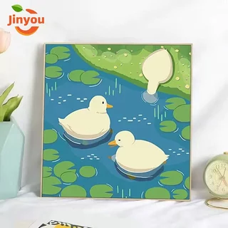 JINYOU【20*20cm】Chú vịt dễ thương/với khung/tranh tô màu theo số/động vật hoạt hình hoạt hình/bức tranh trang trí phòng trẻ em