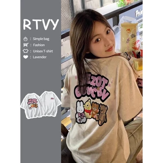 【RTVY】Áo Thun Tay Ngắn Cổ Tròn Chất Liệu 100% cotton Phong Cách retro Mùa Hè Cho Nữ