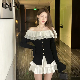 Áo sweater Một Lớp Trễ Vai Tay Chuông Phong Cách Pháp Thời Trang Mùa Thu Cho Nữ